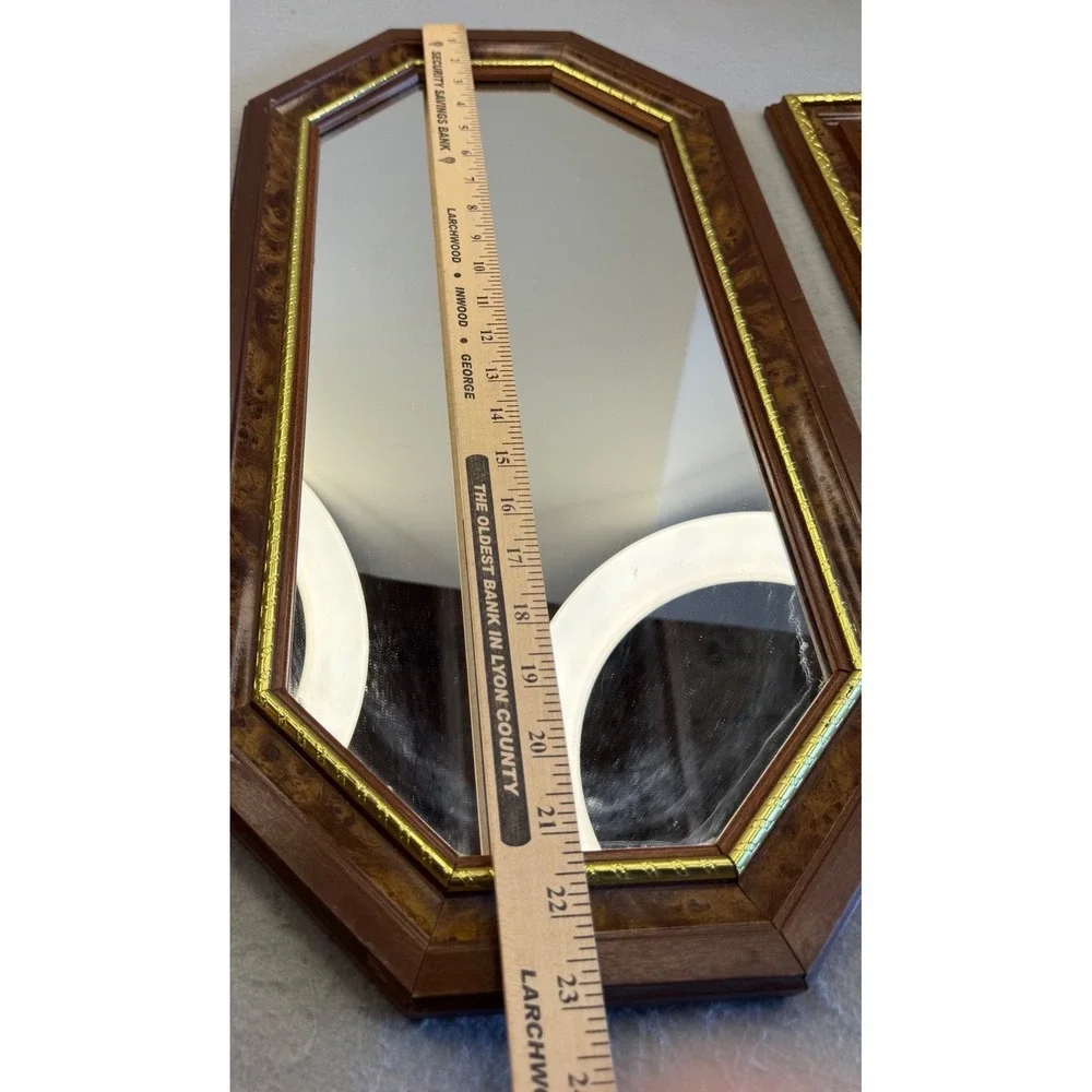 Vintage Wood Grain Gold Trim Picture Frame Wall Art Brown 13.5x16.5